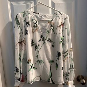 White House Black Market Floral Blouse - White and Green